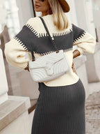 Women's Ribbed Twinset: Knitted Sweater & Pencil Skirt - Long Sleeve Comfort Fit