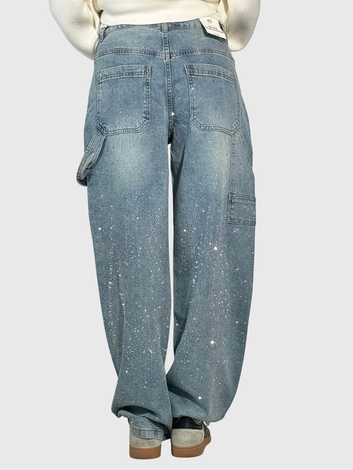 Women's Sparkle Diamond Denim Pants Light Blue