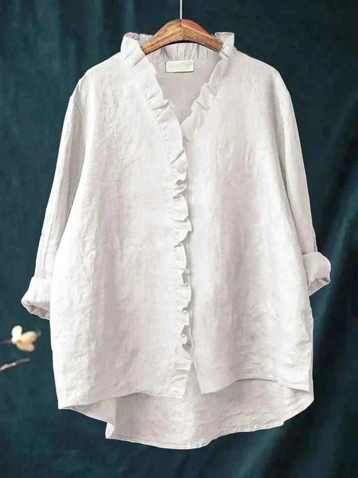 Women's Casual Ruffle V-Neck Blouse White