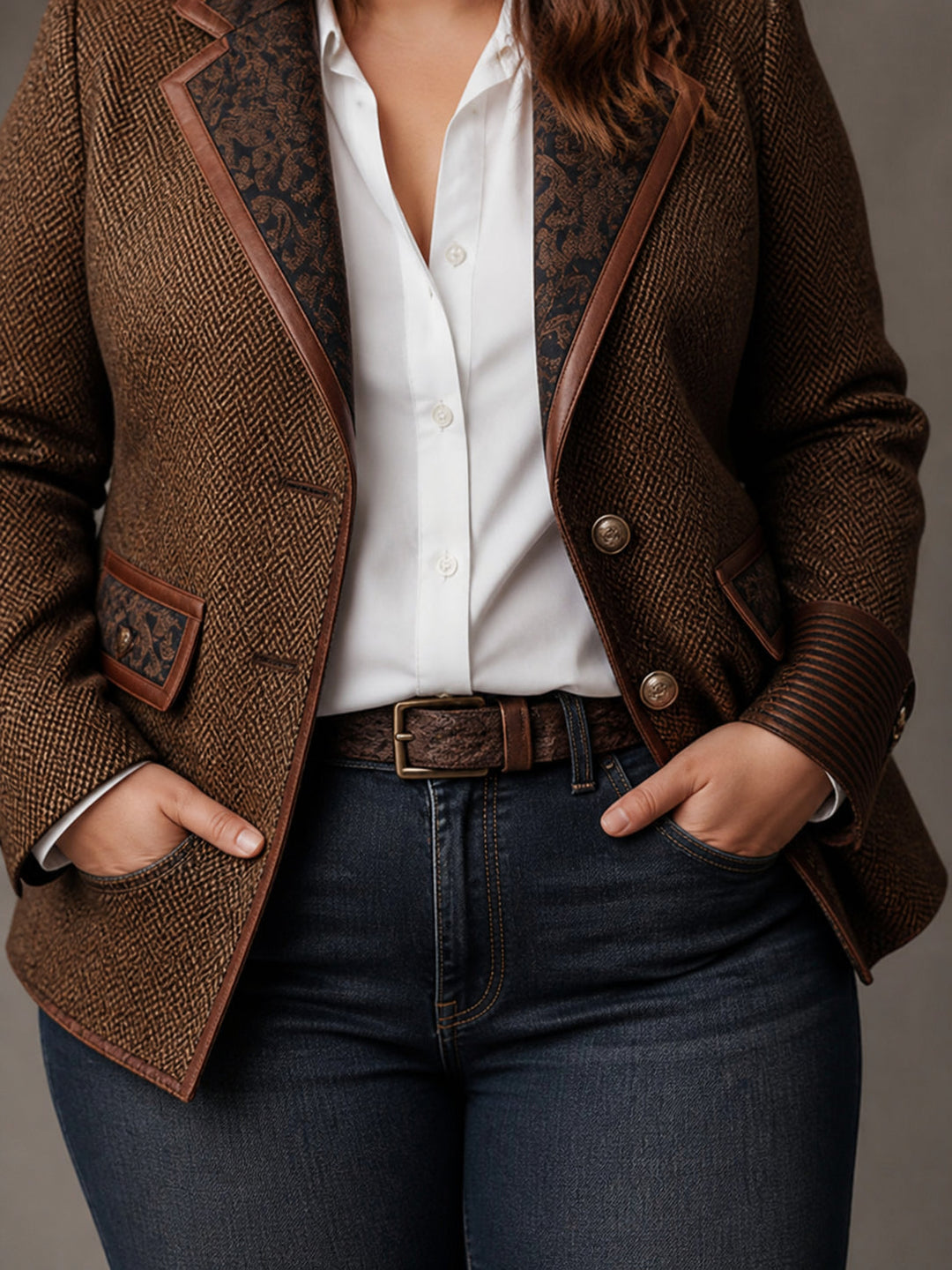 Damenblazer mit Fischgratmuster und Kunstpanel
