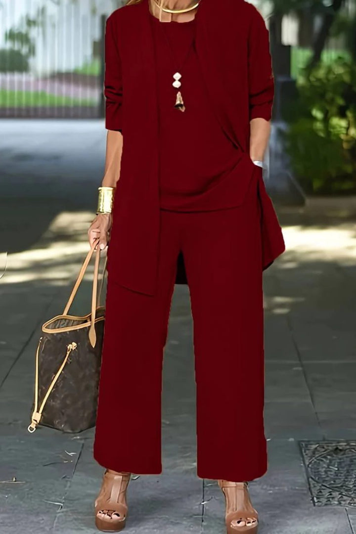 Women's Oversized Long Cardigan Set with Wide Leg Pants