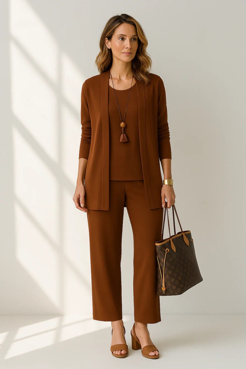 Women's Oversized Long Cardigan Set with Wide Leg Pants