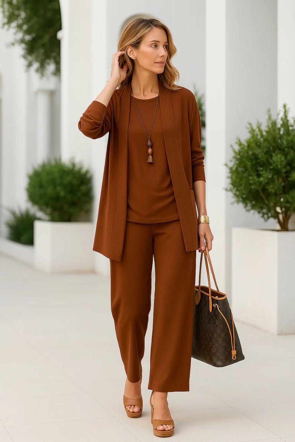 Women's Oversized Long Cardigan Set with Wide Leg Pants