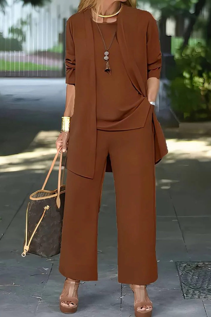Women's Oversized Long Cardigan Set with Wide Leg Pants