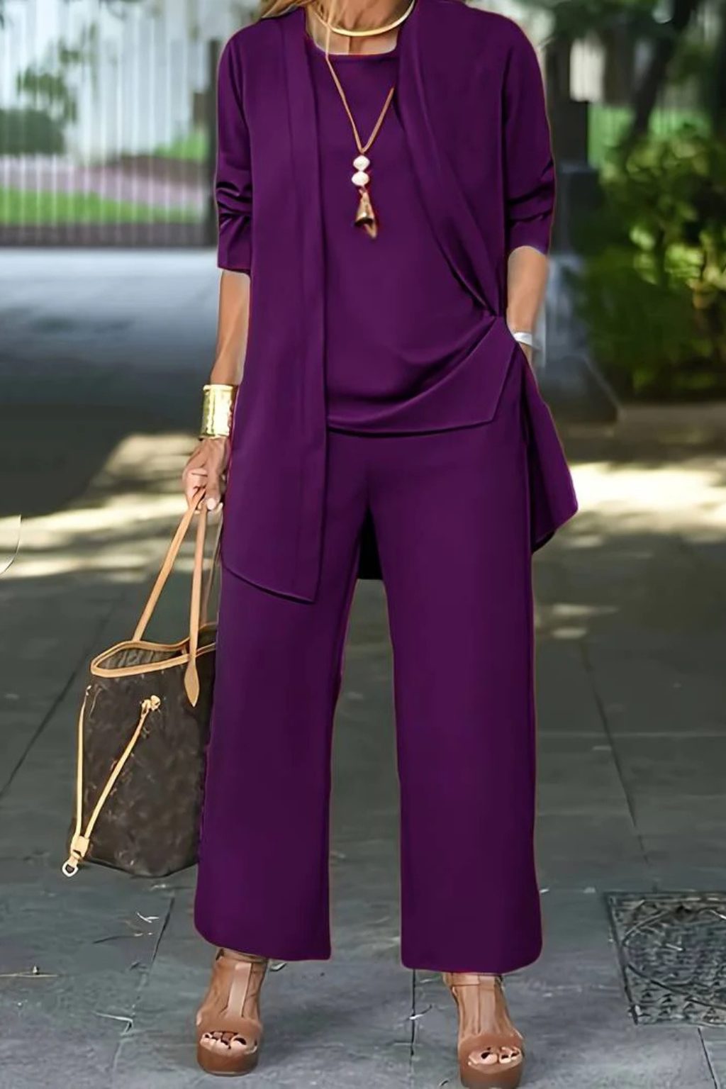 Women's Oversized Long Cardigan Set with Wide Leg Pants