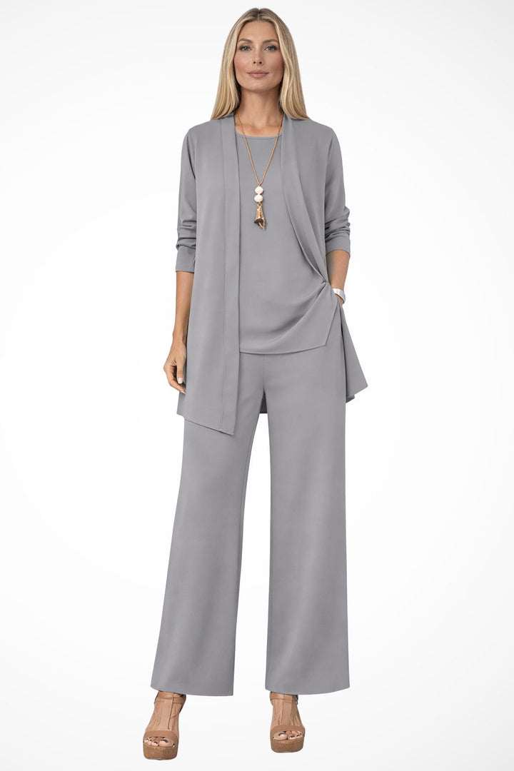 Women's Oversized Long Cardigan Set with Wide Leg Pants Grey