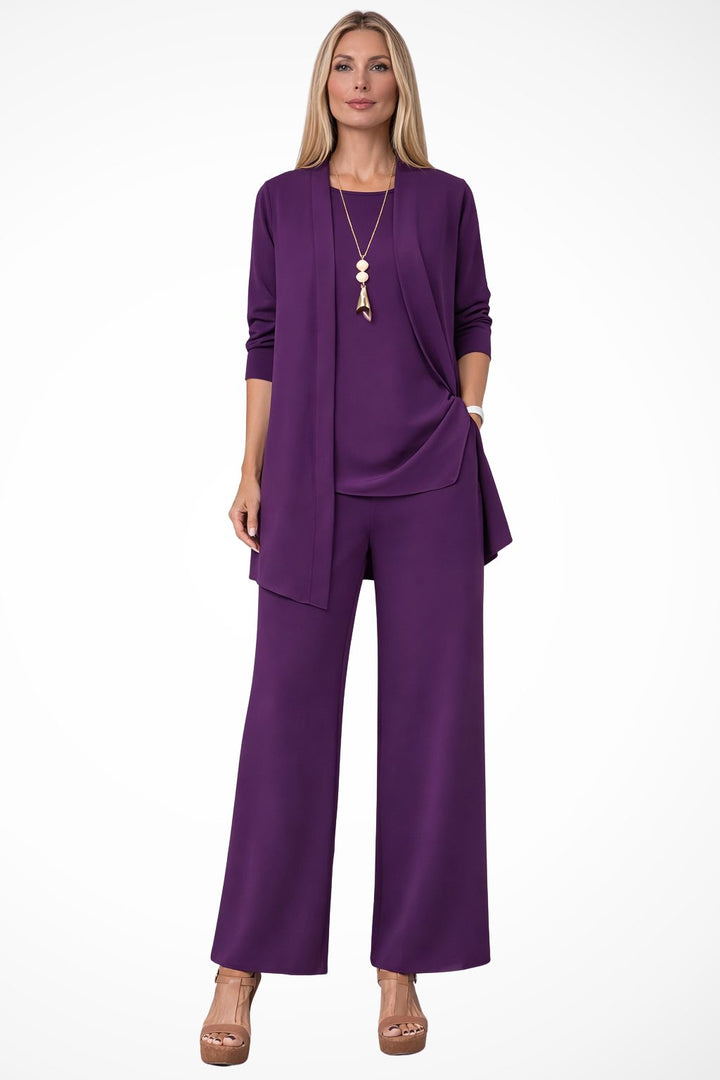 Women's Oversized Long Cardigan Set with Wide Leg Pants Purple