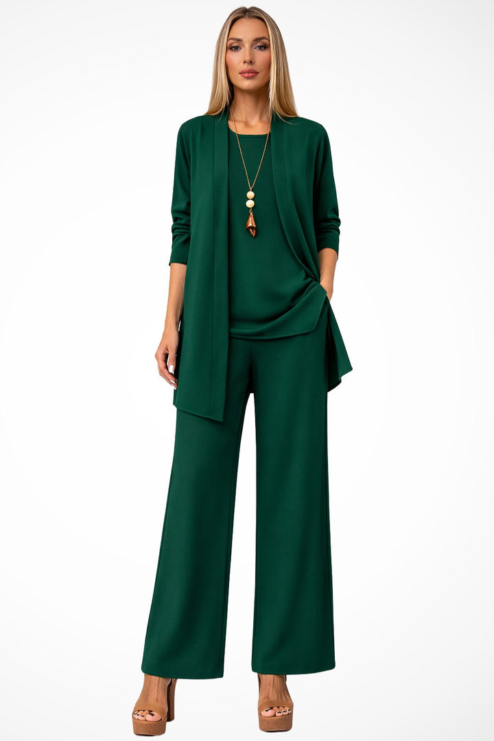 Women's Oversized Long Cardigan Set with Wide Leg Pants Dark Green