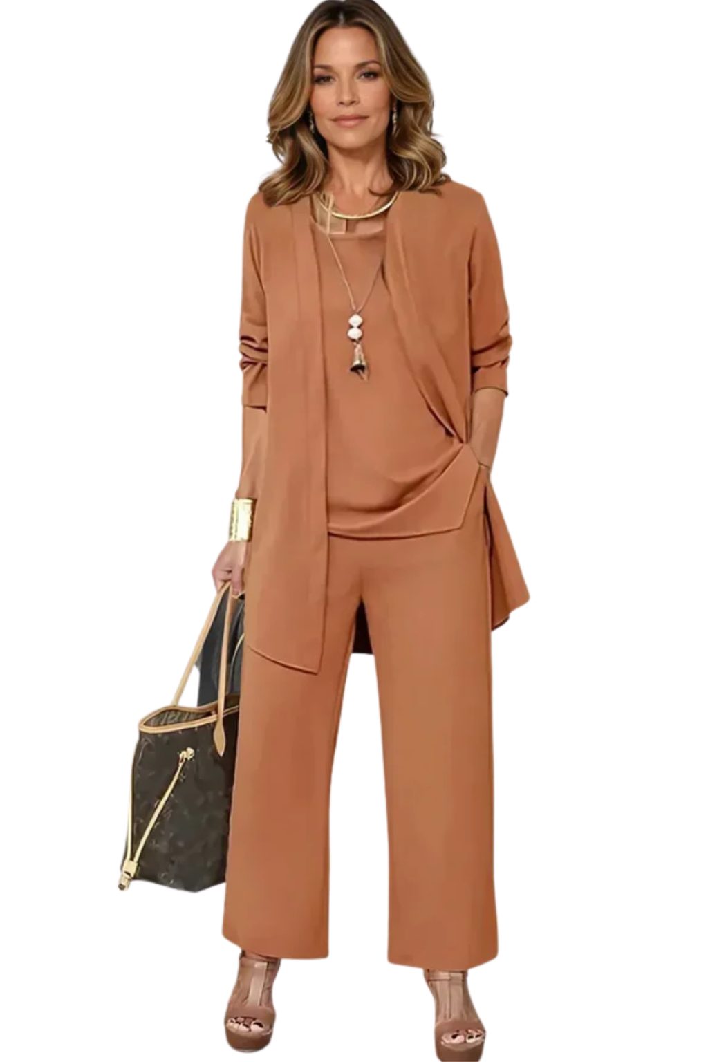 Women's Oversized Long Cardigan Set with Wide Leg Pants