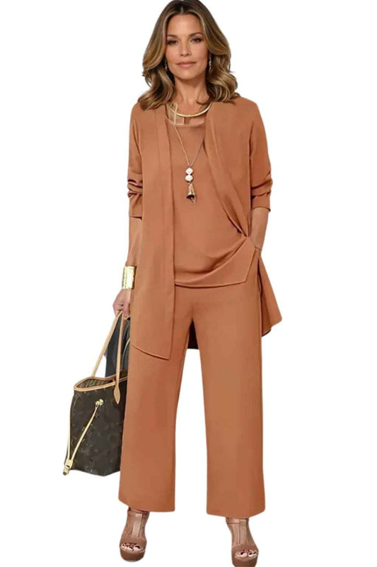Women's Oversized Long Cardigan Set with Wide Leg Pants
