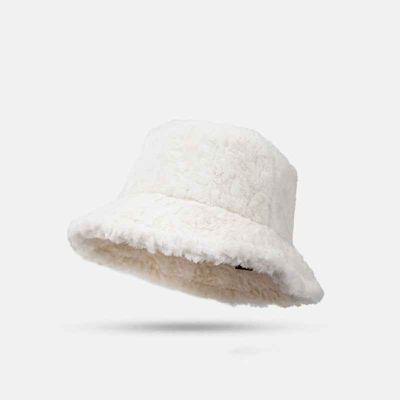 Lambswool Fisherman Hat Winter Warm Fashionable Solid Color Hats For Women White