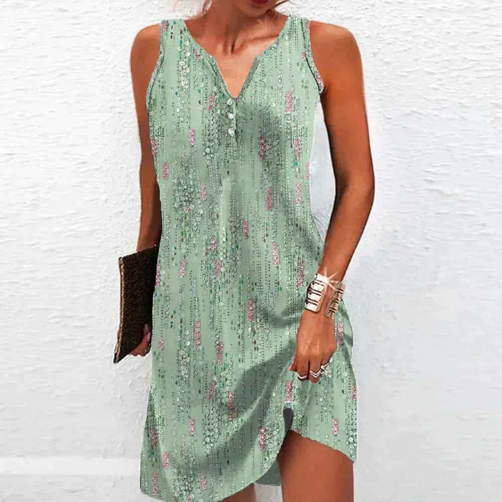 Christina | Women's Sleeveless V-Neck Mini A-Line Dress Teal