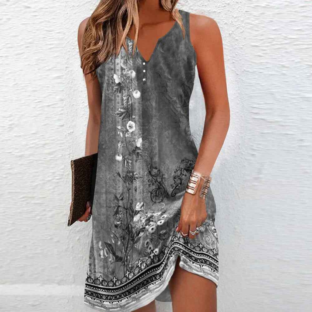 Christina | Women's Sleeveless V-Neck Mini A-Line Dress Grey