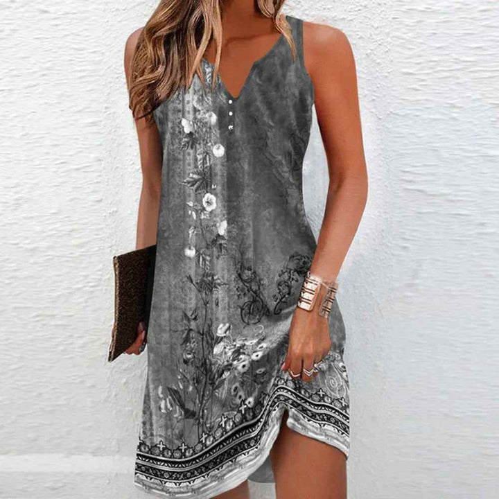 Christina | Women's Sleeveless V-Neck Mini A-Line Dress Grey
