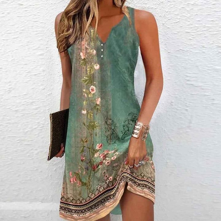 Christina | Women's Sleeveless V-Neck Mini A-Line Dress Green