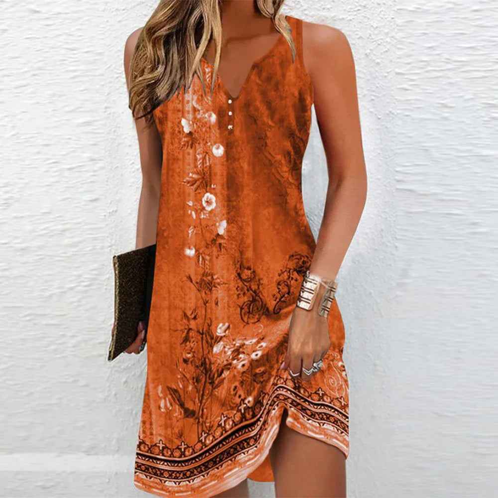 Christina | Women's Sleeveless V-Neck Mini A-Line Dress Orange
