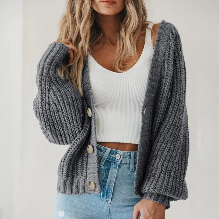 Women's Chunky Knit Button-Front Cardigan Grey