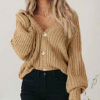 Women's Chunky Knit Ribbed Knit Button Front Textured Cropped Cardigan