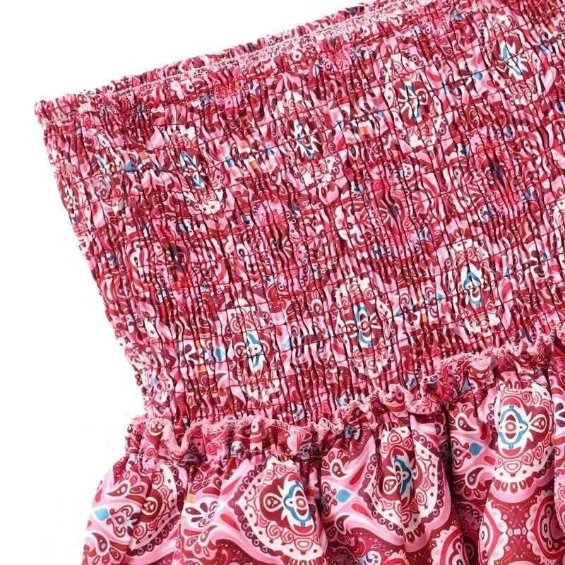 Women's Boho Print Mini Skirt - Layered Ruffles & Elastic Waist - Comfortable Fit
