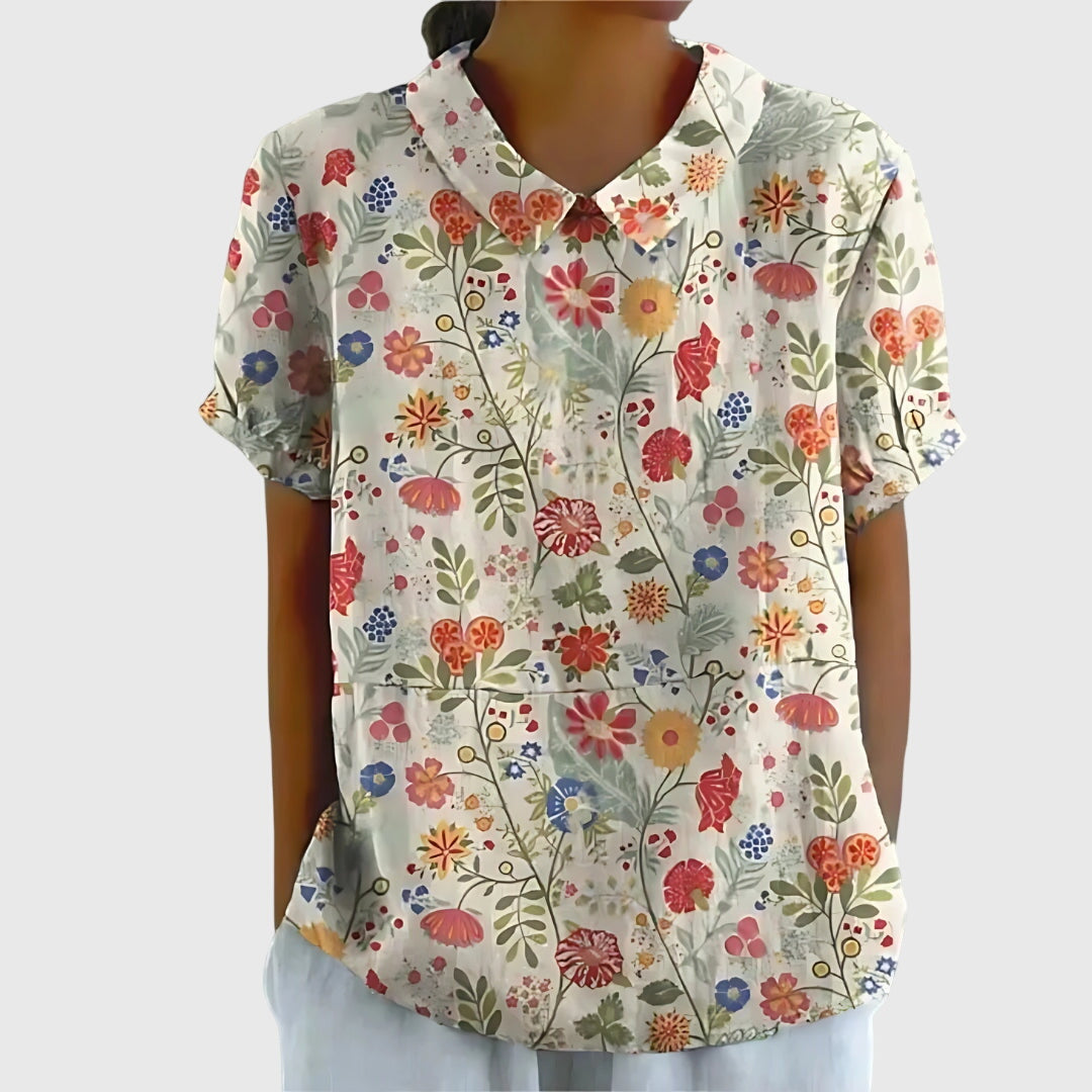 Women's Floral Relaxed Blouse White Floral Print