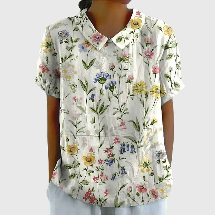 Women's Floral Relaxed Blouse White with Flowers