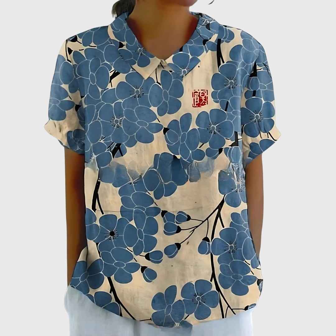 Women's Floral Relaxed Blouse Blue Flowers