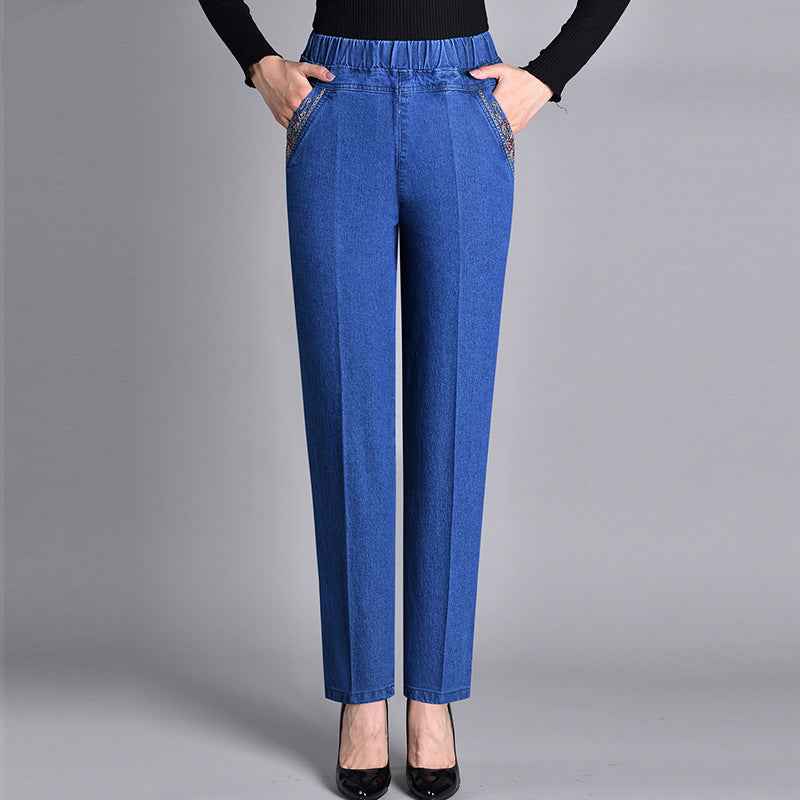 Women's Jeans with Side Pockets and Elastic Waistband Light blue (Normal thickness)