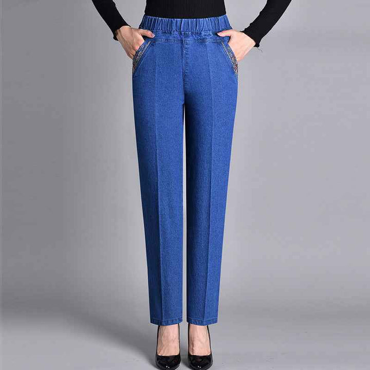 Women's Jeans with Side Pockets and Elastic Waistband Light blue (Normal thickness)