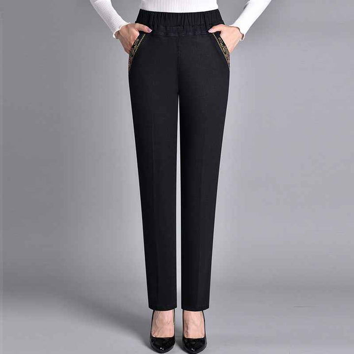 Women's Jeans with Side Pockets and Elastic Waistband Black (Normal thickness)
