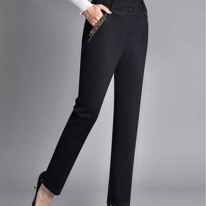 Women's Jeans with Side Pockets and Elastic Waistband