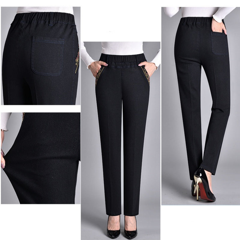 Women's Jeans with Side Pockets and Elastic Waistband