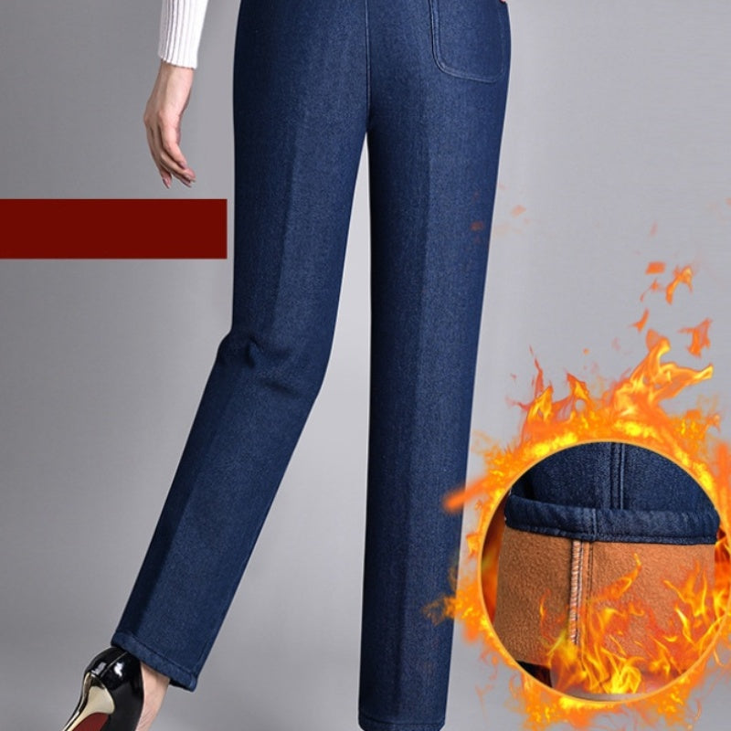 Women's Jeans with Side Pockets and Elastic Waistband
