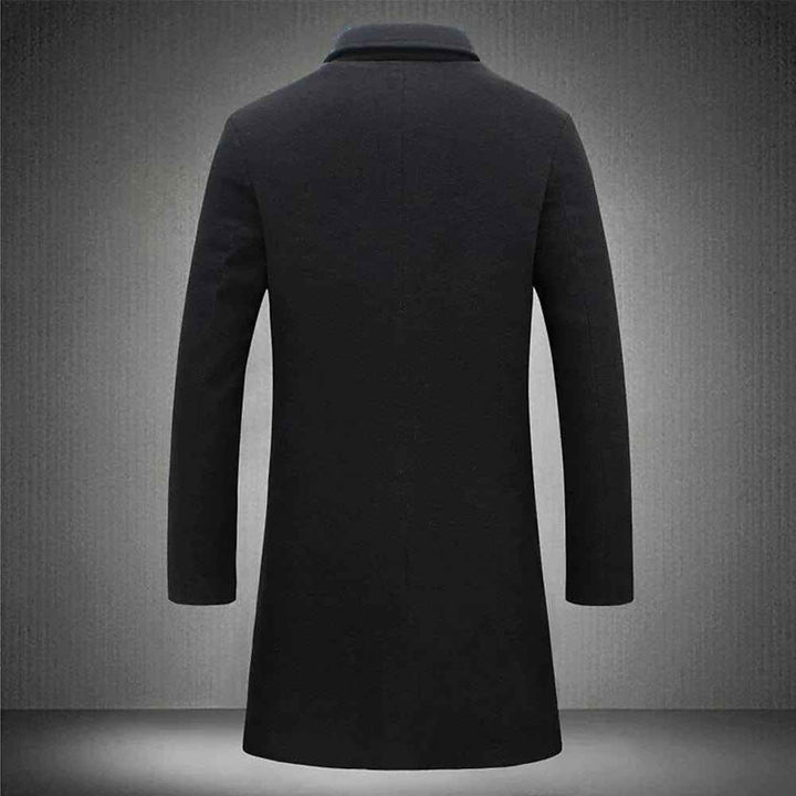 Men's Long Wool Coat with Notch Lapels