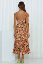 Women's Relaxed Fit Midi Dress – Spaghetti Straps, V-Neck, Ruffled Hem, Airy Fabric