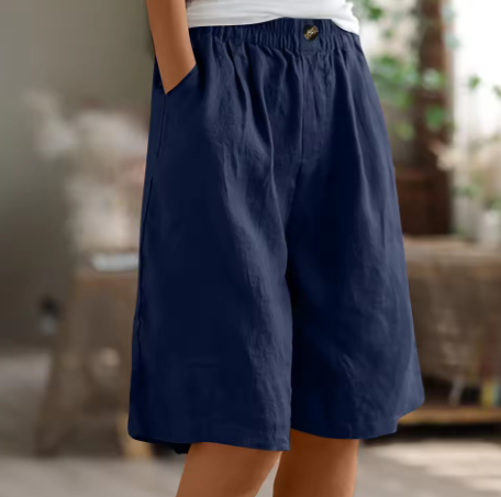Women's Casual Shorts with Buttons and Pockets Navy Blue