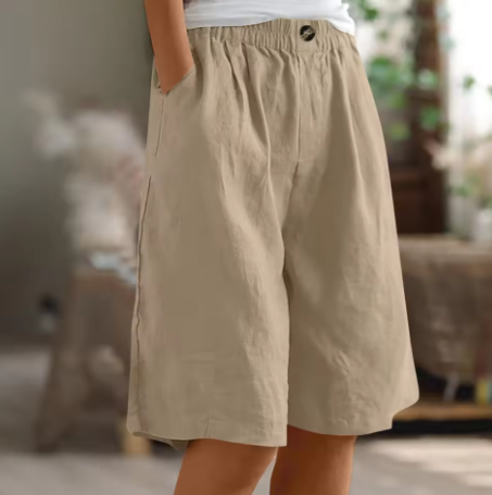 Women's Casual Shorts with Buttons and Pockets Khaki