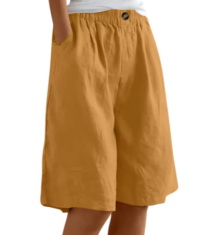 Women's Casual Shorts with Buttons and Pockets Earthy Yellow