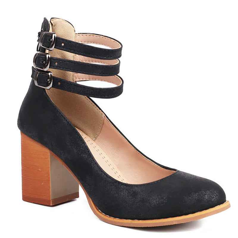 Casilda | Smooth Sandals with Ankle Strap and Thick Heel