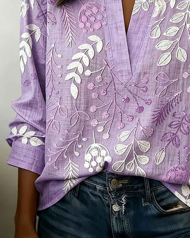 Women's Soft Touch Floral V-Neck Blouse in Pastel Colors
