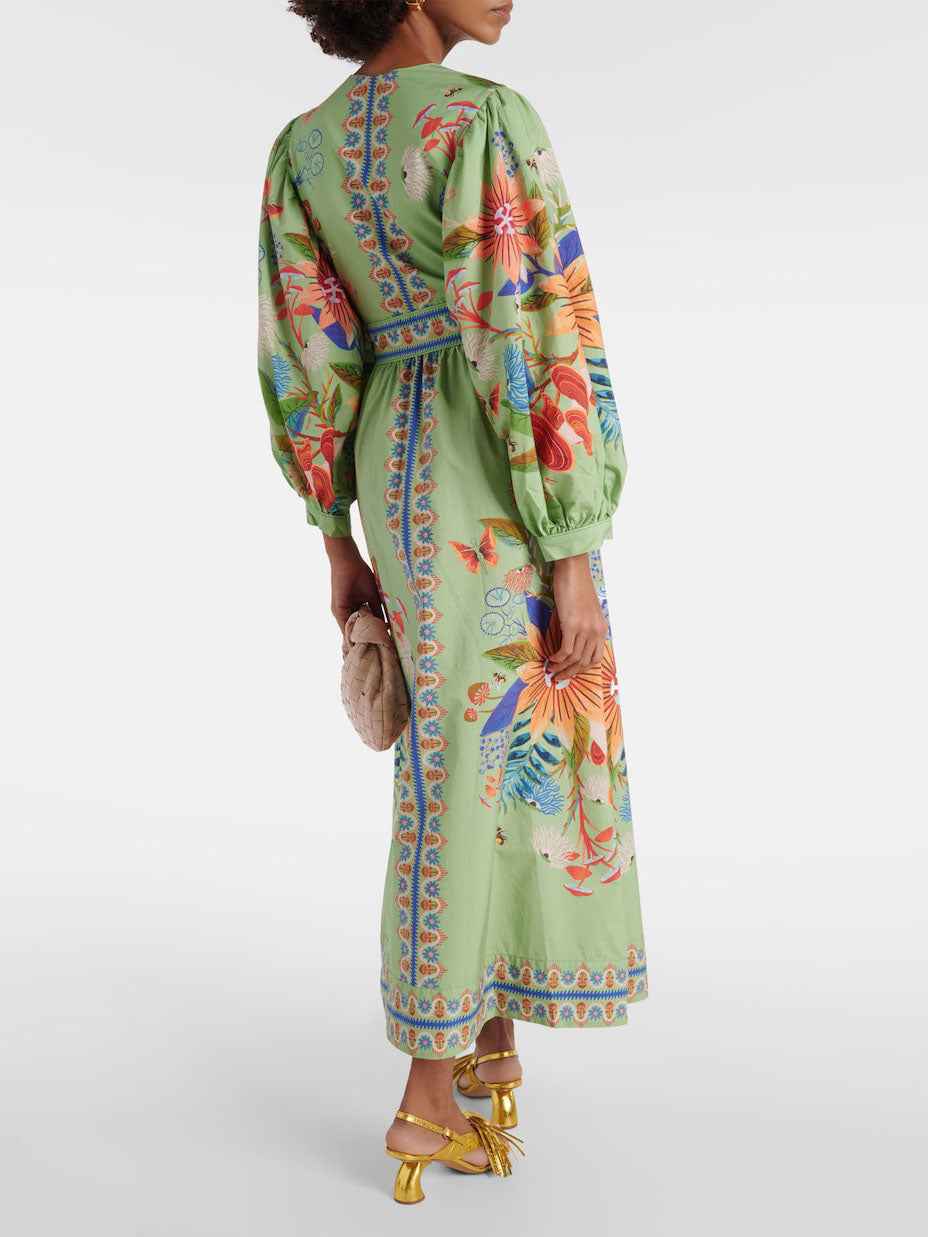 Women's Floral V-Neck Midi Dress with Single Breasted Design