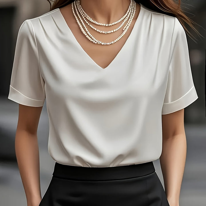 Women's Draped V-Neck Blouse White