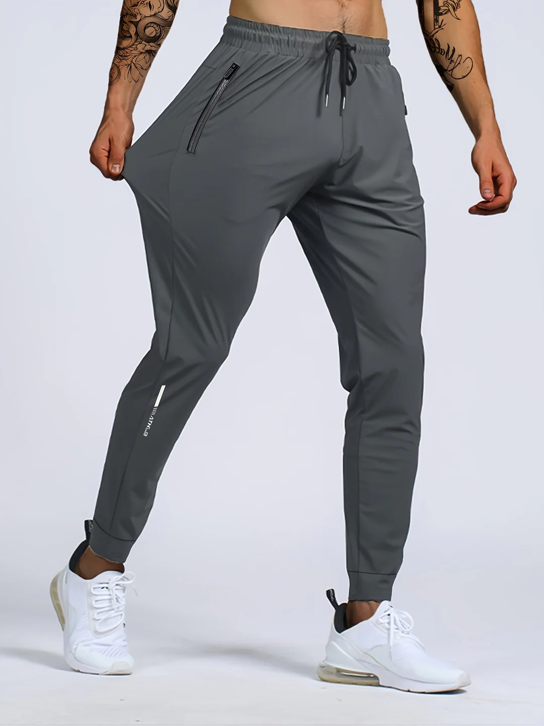 Men's Stretchy Sports Pants with Zippers for Comfort Grijs