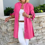 Women's Relaxed Fit Tunic Blouse – Breathable Long Sleeve with Button Closure Rose Red