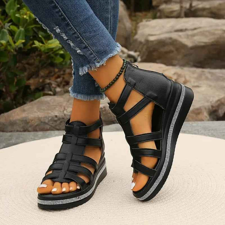 Hannah | Comfort Sandals with Rhinestone Decoration Black
