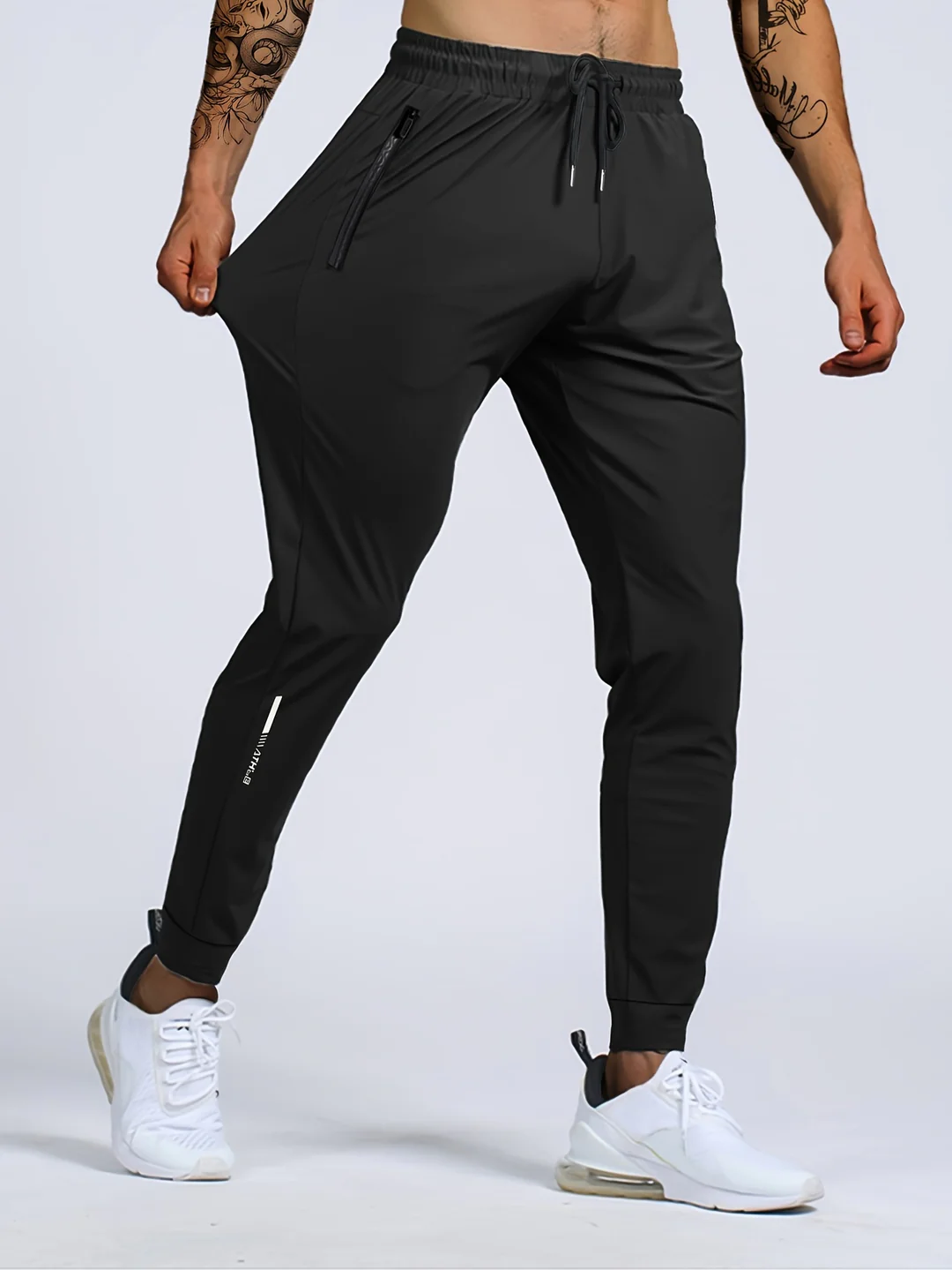 Men's Stretchy Sports Pants with Zippers for Comfort Zwart