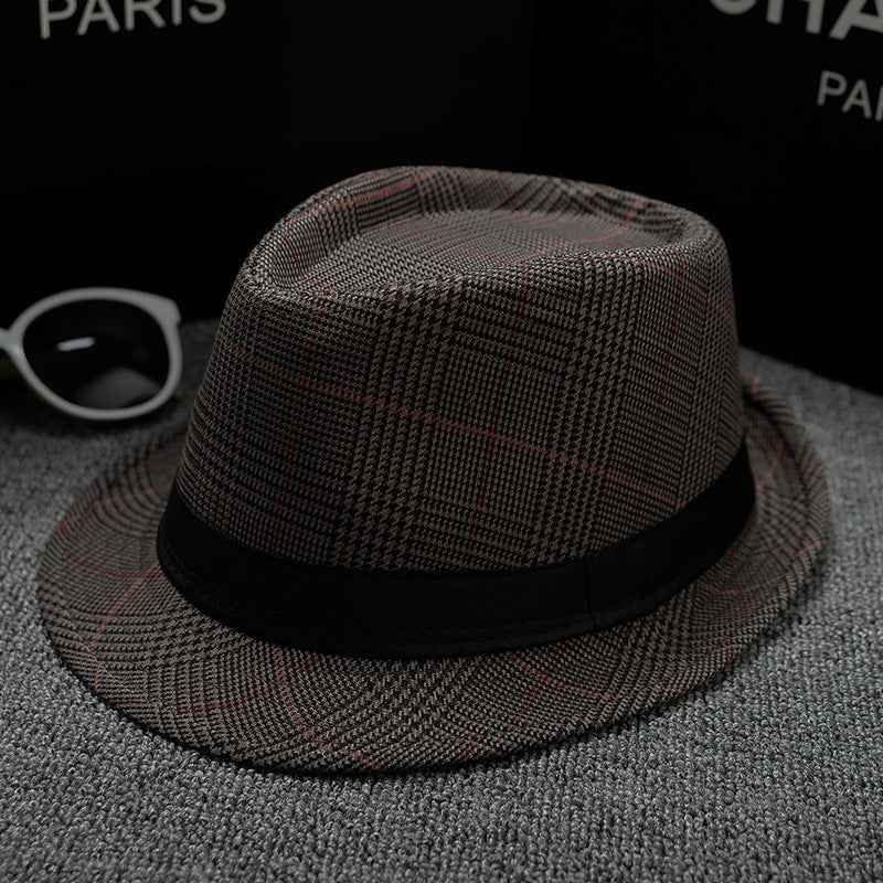 British Houndstooth Sun Hats for Men - Stylish European & American Outdoor Fashion Stripes coffee 58cm