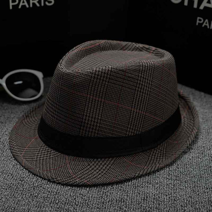 British Houndstooth Sun Hats for Men - Stylish European & American Outdoor Fashion Stripes coffee 58cm
