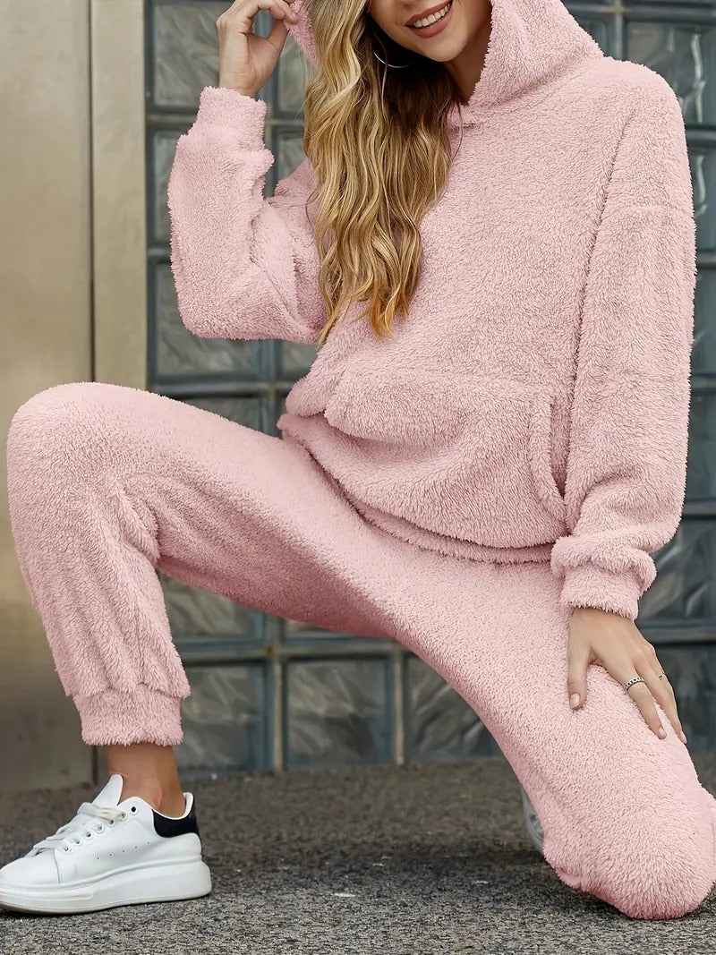 Women's Fleece Loungewear Set – Comfortable Hoodie and Pants – Loose Fit Homewear