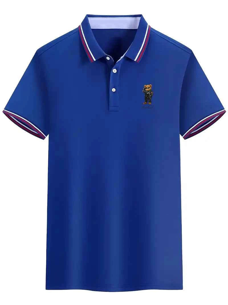 Men's Bear Print Polo - Comfort & Luxury Blue