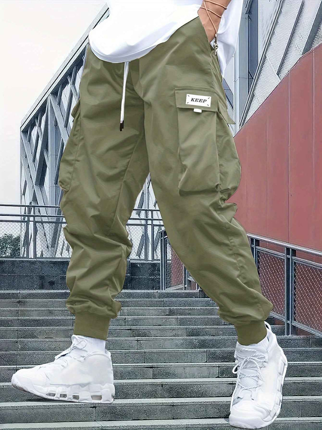 Men's Cargo Joggers – Stylish Streetwear Pants with Pockets and Cuffed Legs Army green
